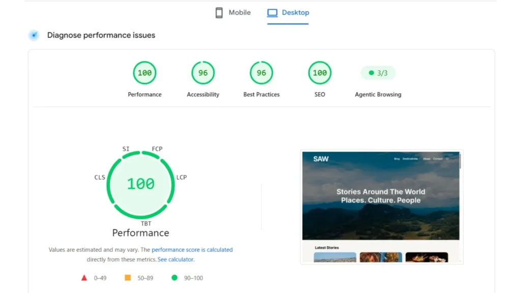 SAW Page Speed Insight desktop